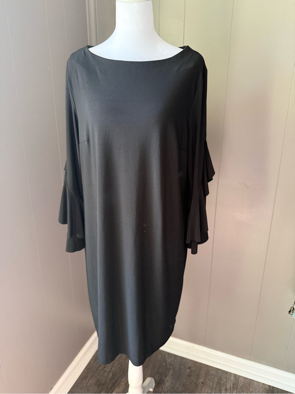 Cato Black Midi Dress with Layered Bell Sleeves